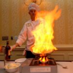 sous chef, flame, pan, preparing, table, food, preparation, show, exciting, brown chef, sous chef, sous chef, sous chef, sous chef, sous chef